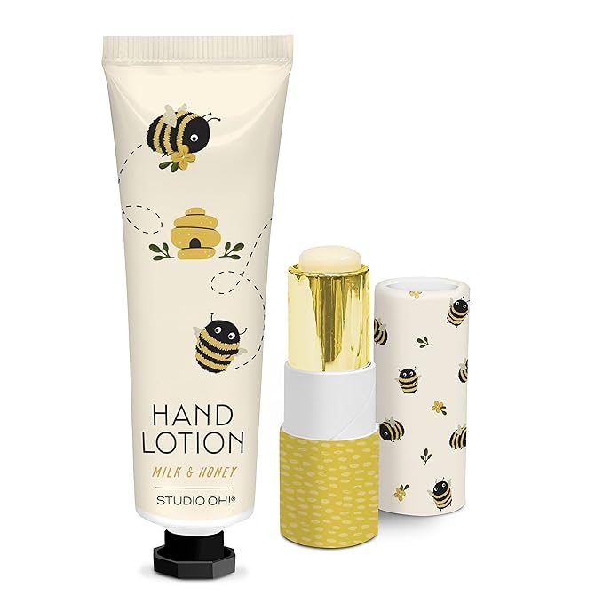 Studio Oh! Lip Balm & Hand Lotion Set - Travel-Size Toiletries, 2-Piece Gift Set - Moisturizing, Portable - Buzzy Bees