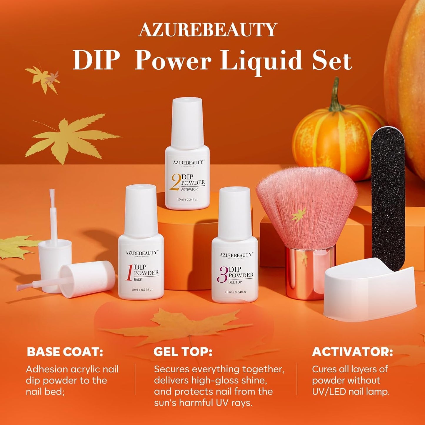 AZUREBEAUTY Dip Powder Nail Kit Starter, Fall Winter Yellow Orange Brown Glitter 12 Pcs 4 Colors Acrylic Dip Powder Liquid Set with Base/Top Coat Activator for French Nail Art Manicure DIY Gift