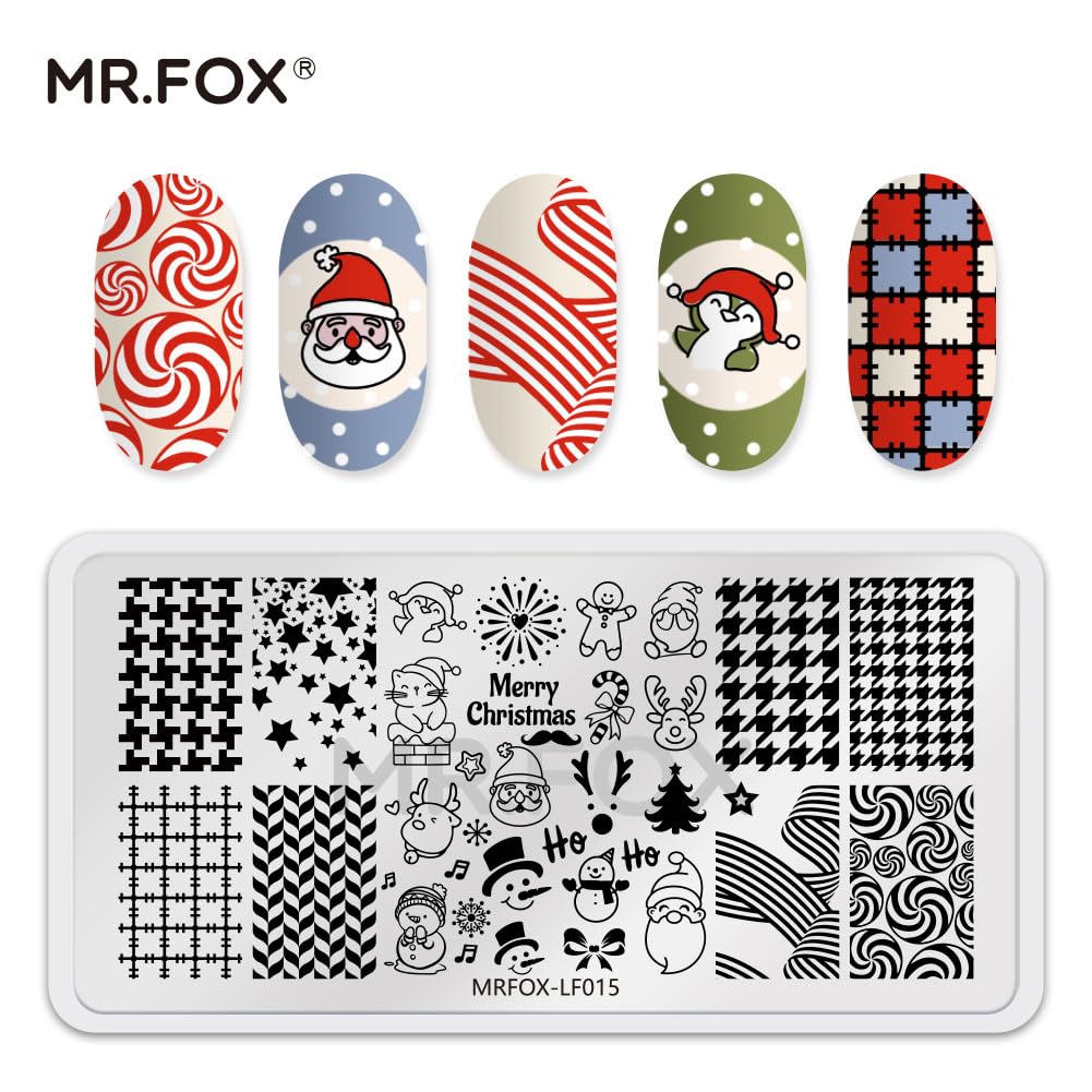 Christmas Nail Stamping Plate Set Winter Snowflake Xmas Snowman Christmas Tree Santa Claus, 5Pcs Nail Art Stamp Kit Templates