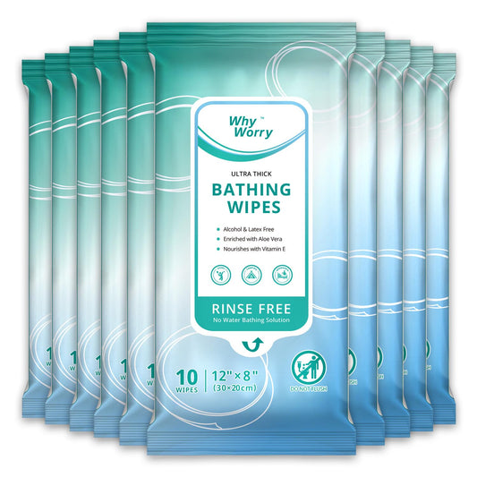 WhyWorry Ultra Thick Bathing Wipes for Adults Rinse Free, Large Body Cleansing Wipes with Aloe for Women, Men & Elderly, 8" x 12" Disposable Shower Washcloths for Gym & Camping, Fresh Scent, 100 Count