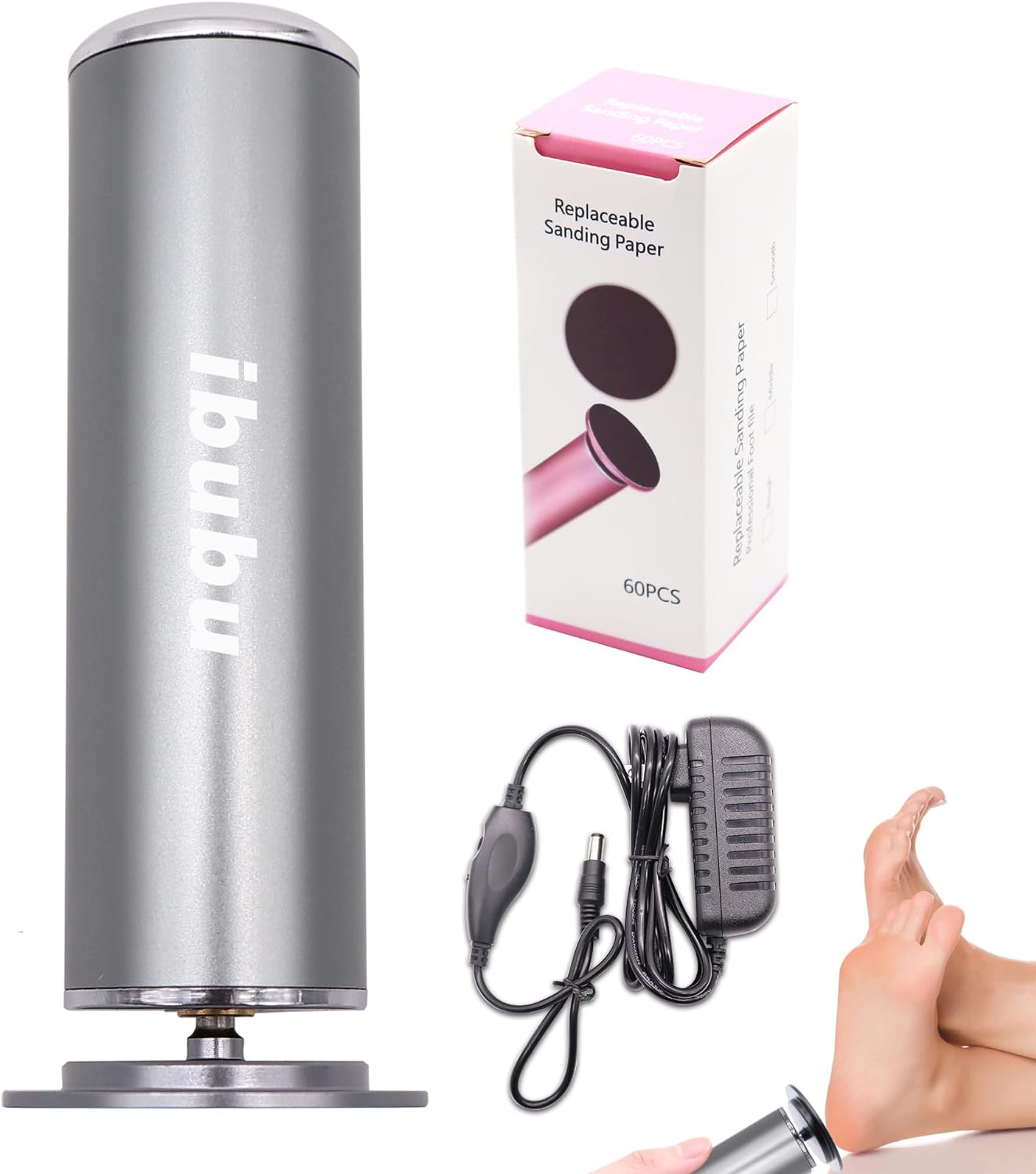 Electric Callus Remover Powerful Electric Foot File Grinder Sander Machine with Speed Controller and 60PCS Replacement Sandpaper Disk Pedicure Feet Care Tool for Dead Skin Removal Gray