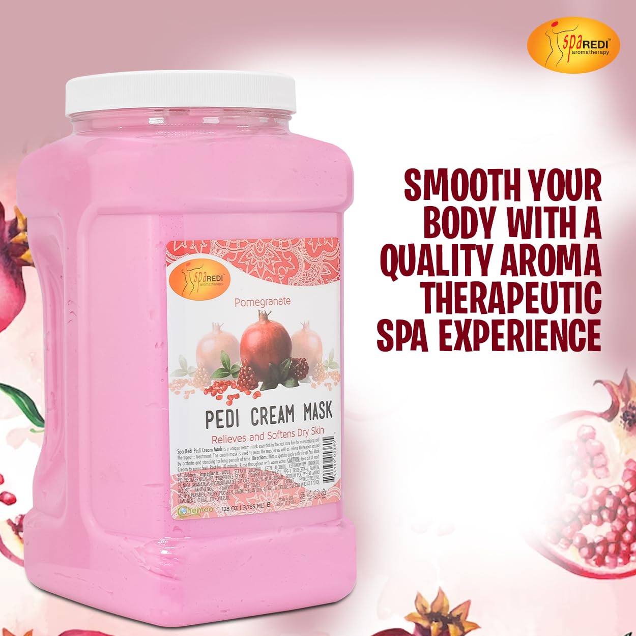 SPA REDI - Body and Foot Cream Mask, Pomegranate, 128 Oz - Pedicure Massage for Tired Feet and Body, Hydrating, Fresh Skin - Infused with Hyaluronic Acid, Amino Acids, Panthenol, Comfrey Extract