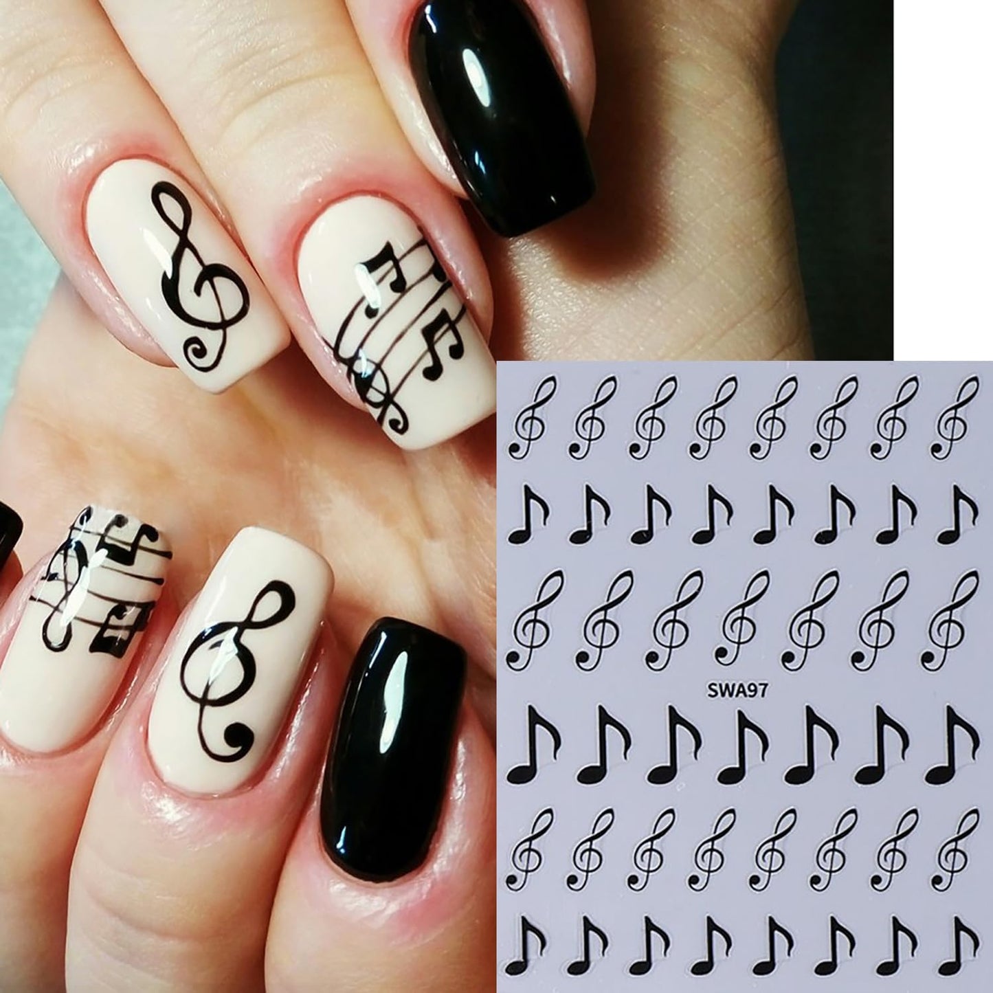 Musical Symbols Nail Art Stickers 3D Self-Adhesive Nails Sticker Music Notation Nail Decals Holographic Decal Decoration for Women Musical Notation Manicure Stickers DIY Nail Art Sticker Supplies