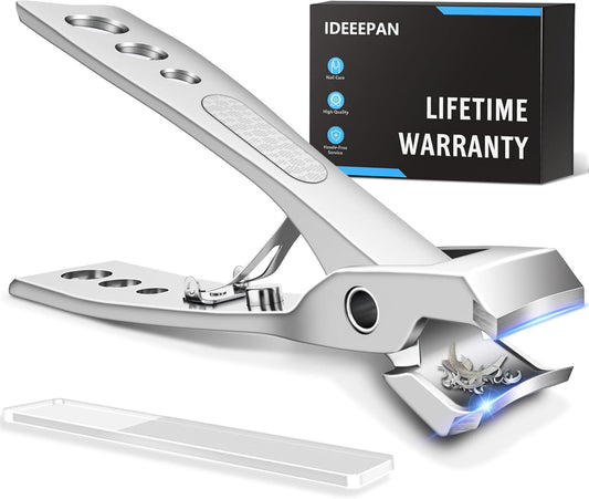 Nail Clippers for Thick Nails, Sturdy Sharp Heavy Duty Large Wide Jaw Opening Anti-Splash Fingernail and Toenail Clipper with Catcher for Seniors, Men & Women, Adult, Silver