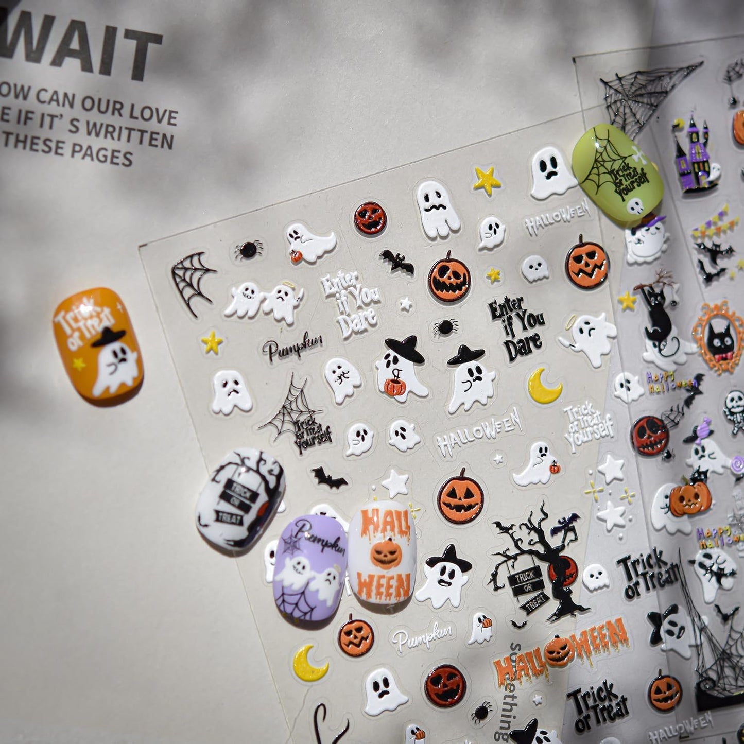 1 Sheet Halloween Nail Sticker 5D Embossed Ghost Nail Decals 3D Self-Adhesive Pumpkin Spider Wed Nail Supplies Cute Nail Art Sticker for Women Halloween Manicure Decoration