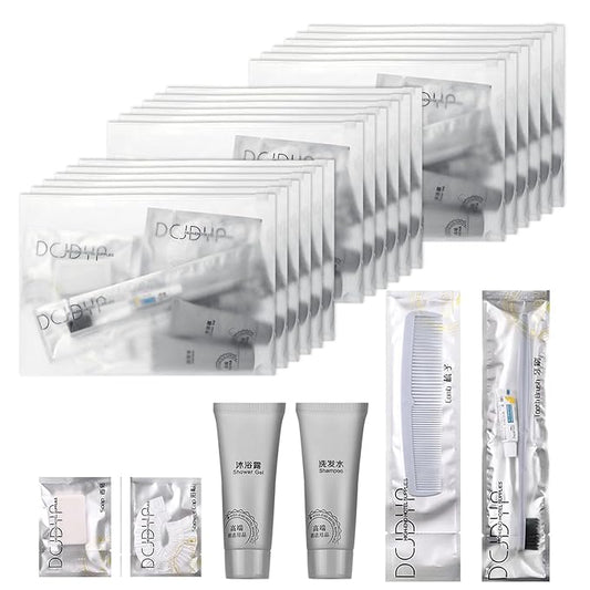 Hygiene Kit, Hygiene Kit Bulk, Travel Hygiene Kit With Toothbrush, Toothpaste, Comb, Shampoo, Shower Gel, Shower Cap And Soap, Individually Packed, Suitable For Hotel, Home, Travel (50 sets)