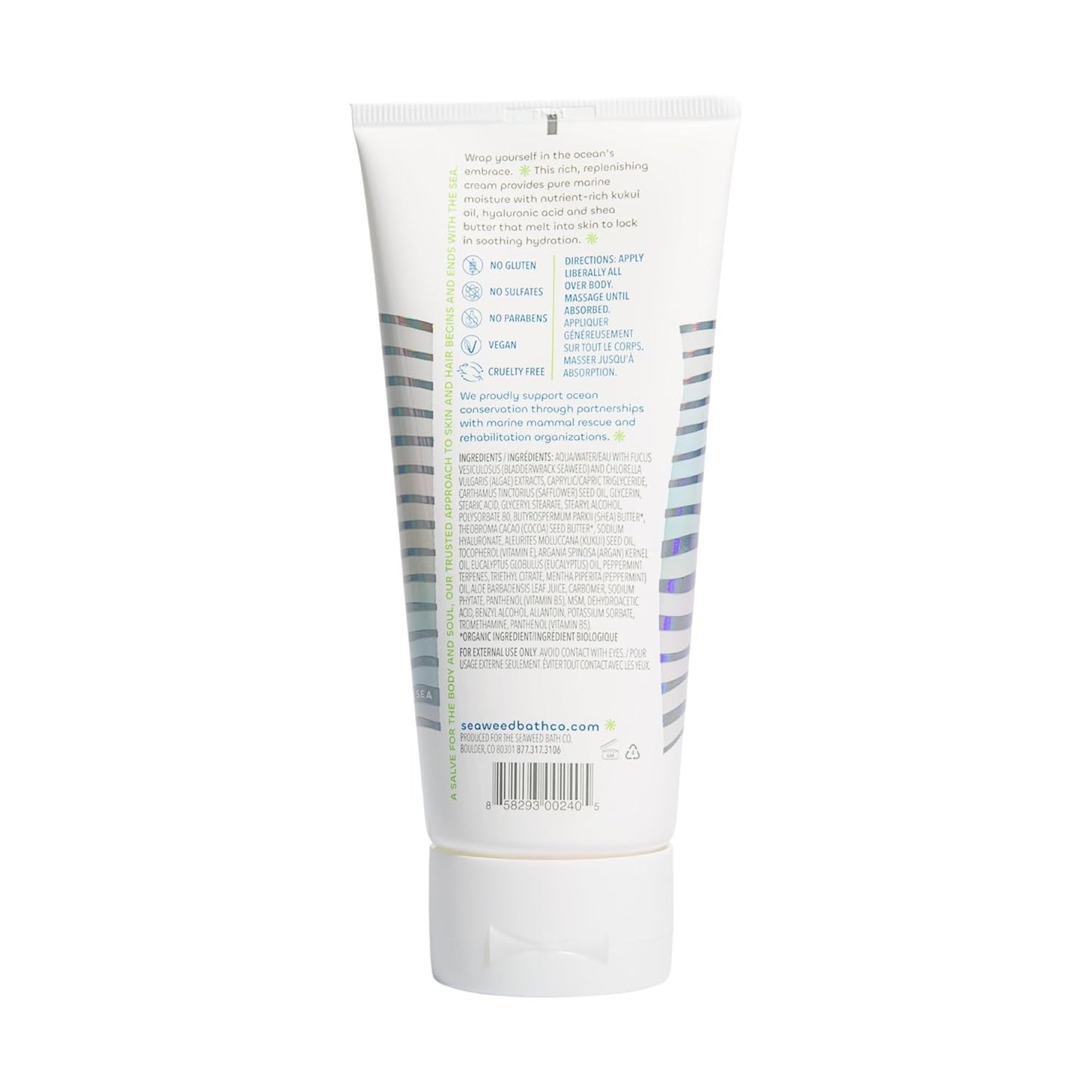 Seaweed Bath Co. Hydrate Body Cream, Eucalyptus Peppermint Scent, 6 Ounce, Nourishing Hand & Body Lotion Moisturizer for Dry Skin, with Sustainably Harvested Seaweed, Kukui Oil, Hyaluronic Acid