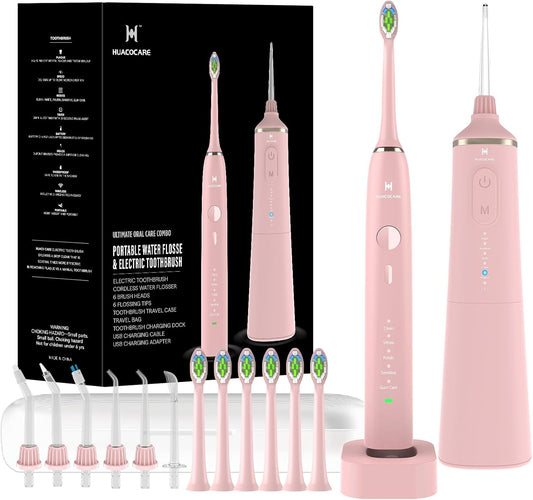 Upgraded Model Water flosser and Electric Toothbrush Combo-5 Brushing & Flossing Mode-Game-Changer for Your Oral Care Routine.2-in-1 Oral Clean Kit-for Teeth Cleaning and Gum Health(Pink)