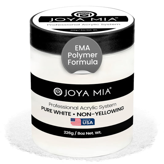 Joya Mia Acrylic Powder for Nails, MMA-Free, Super Adhesion Professional Powder for Flawless & Long-Lasting Nail Enhancements, Easy Application, Vibrant & Stunning Colors - Pure White, 8 oz