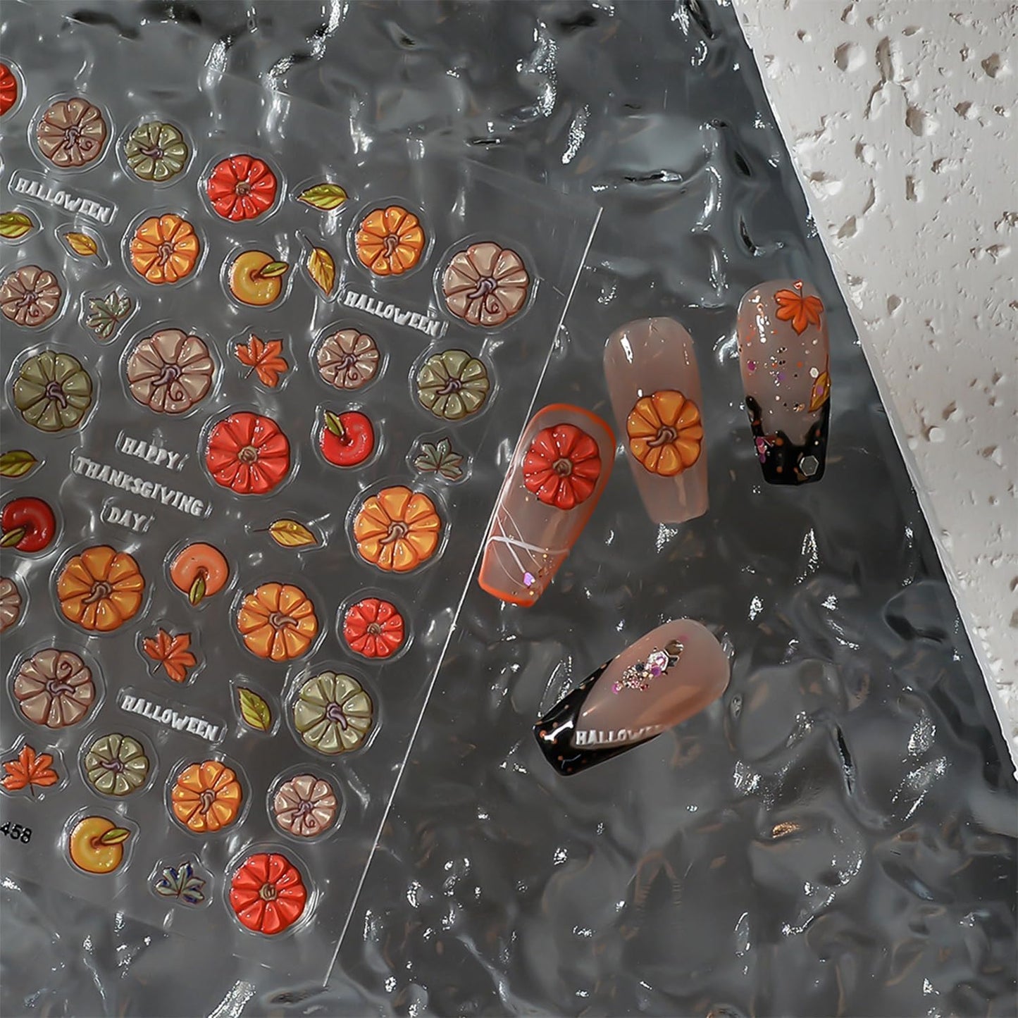 1 Sheets Fall Nail Stickers for Nail Art 5D Self-Adhesive Embossed Pumpkin Nail Art Stickers Autumn Leaves Nail Decals Thanksgiving Nail Design Sticker for Women Nail Decoration