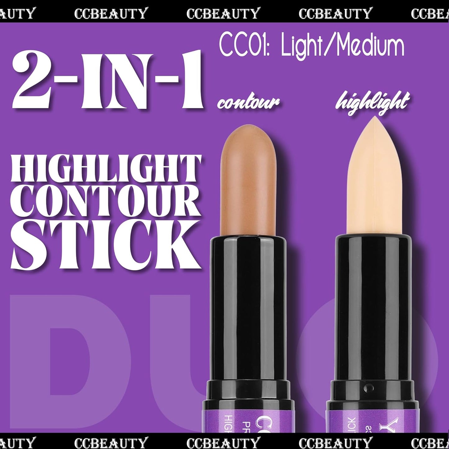 CCbeauty 2-IN-1 Matte Contour Stick,Cream Dual Highlight Concealer Stick, Highlighting & Contouring Kit, Bronzer Highlighter Sticks for Face Shaping Makeup, Long Lasting & Waterproof