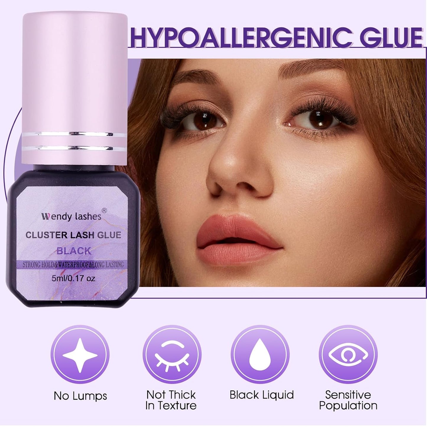 Fast-Drying Eyelash Extension Glue for Professionals - 1-2 Second Strong Hold Waterproof & Long Lasting 8 Weeks Salon-Grade Lash Adhesive(Black,5ml)