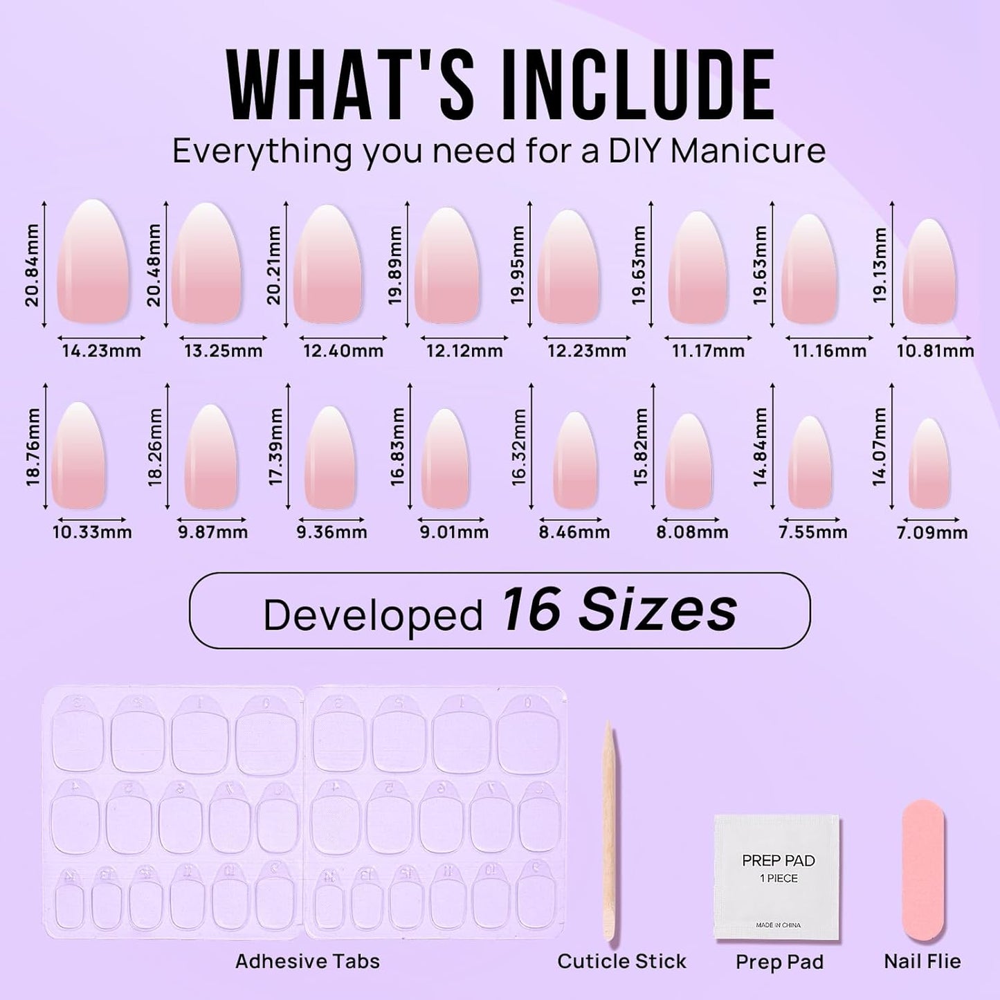 Almond Press On Nails Medium - BTArtbox Soft Gel Ombre Fake Nails with Nail Glue, Semi-Transparent Reusable Glue On Nails in 16 Sizes - 30PCS Stick On Nails Kit, Vanilla Cream Almond