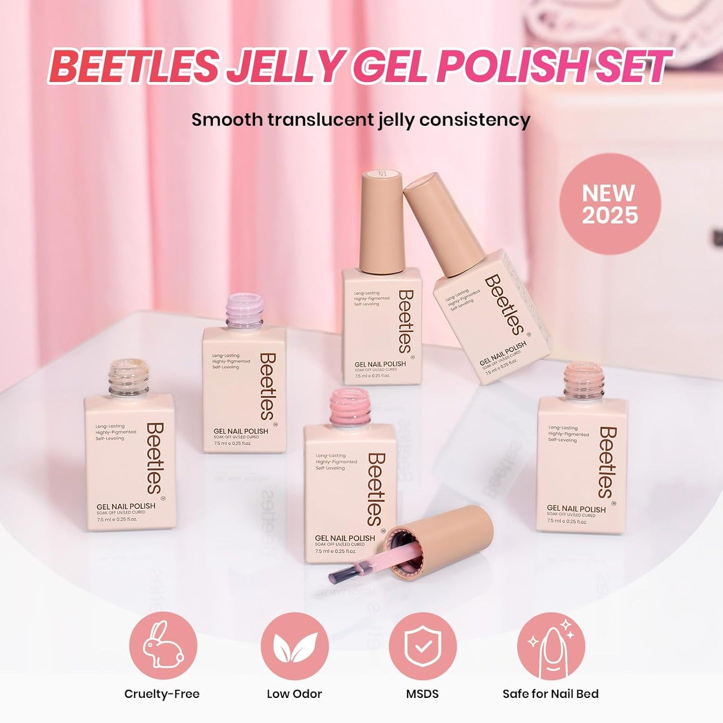 Beetles Jelly Gel Nail Polish Set - 6 Colors Neutral Sheer Milky White Nude Pink Gel Polish Kit Translucent Soak off UV French Nail Art Manicure Gift for Women Girls