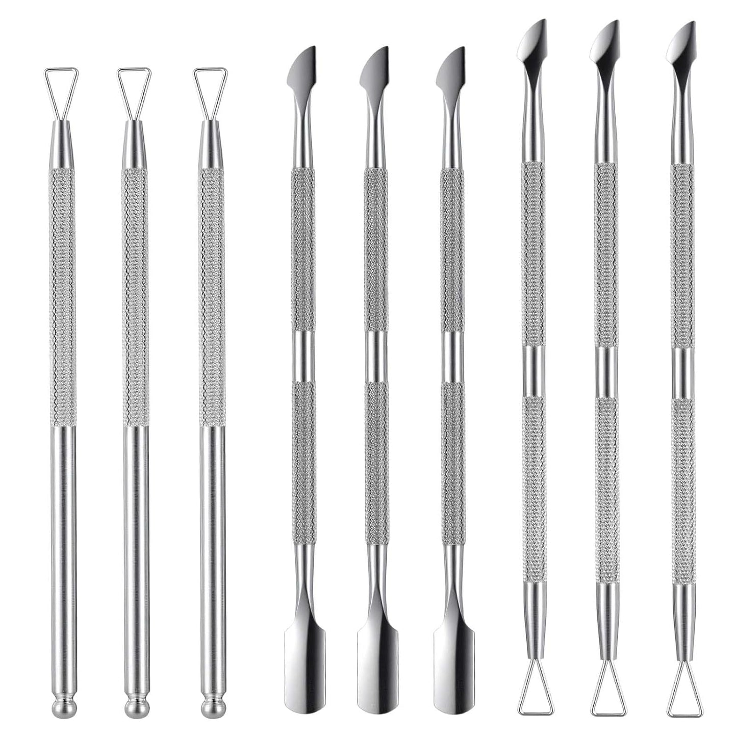 9Pcs Cuticle Pusher Cutter Double Ended Cuticle Pusher Trimmer Stainless Triangle Nail Scraper Pedicure Manicure Tool Professional Nail Care Tool For Girl Fingernail Toenail Gel Removal Polish