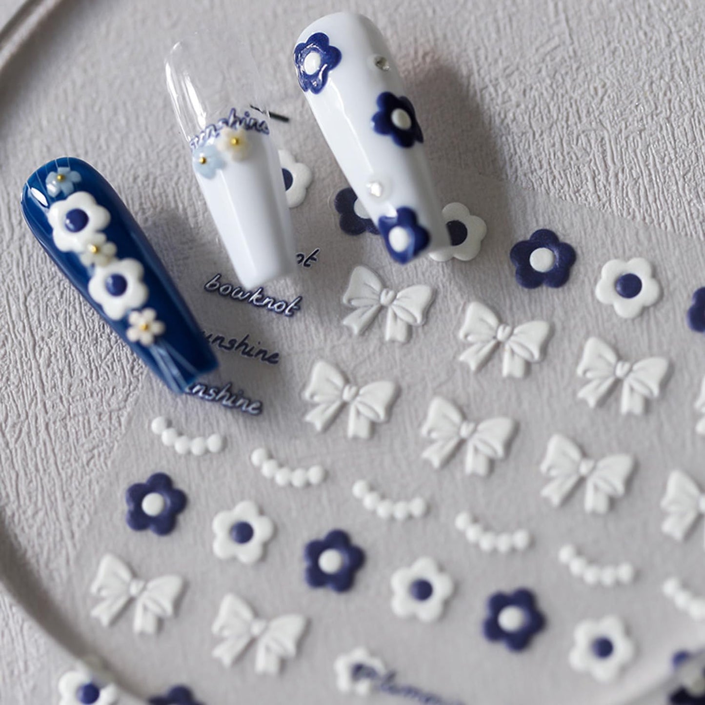 Flower Nail Stickers 5D Embossed Nail Art Stickers Decals Bows Plumeria Floral Nail Design Stickers for Women Girls Self-Adhesive Nail Art Decoration(1, Plumeria)