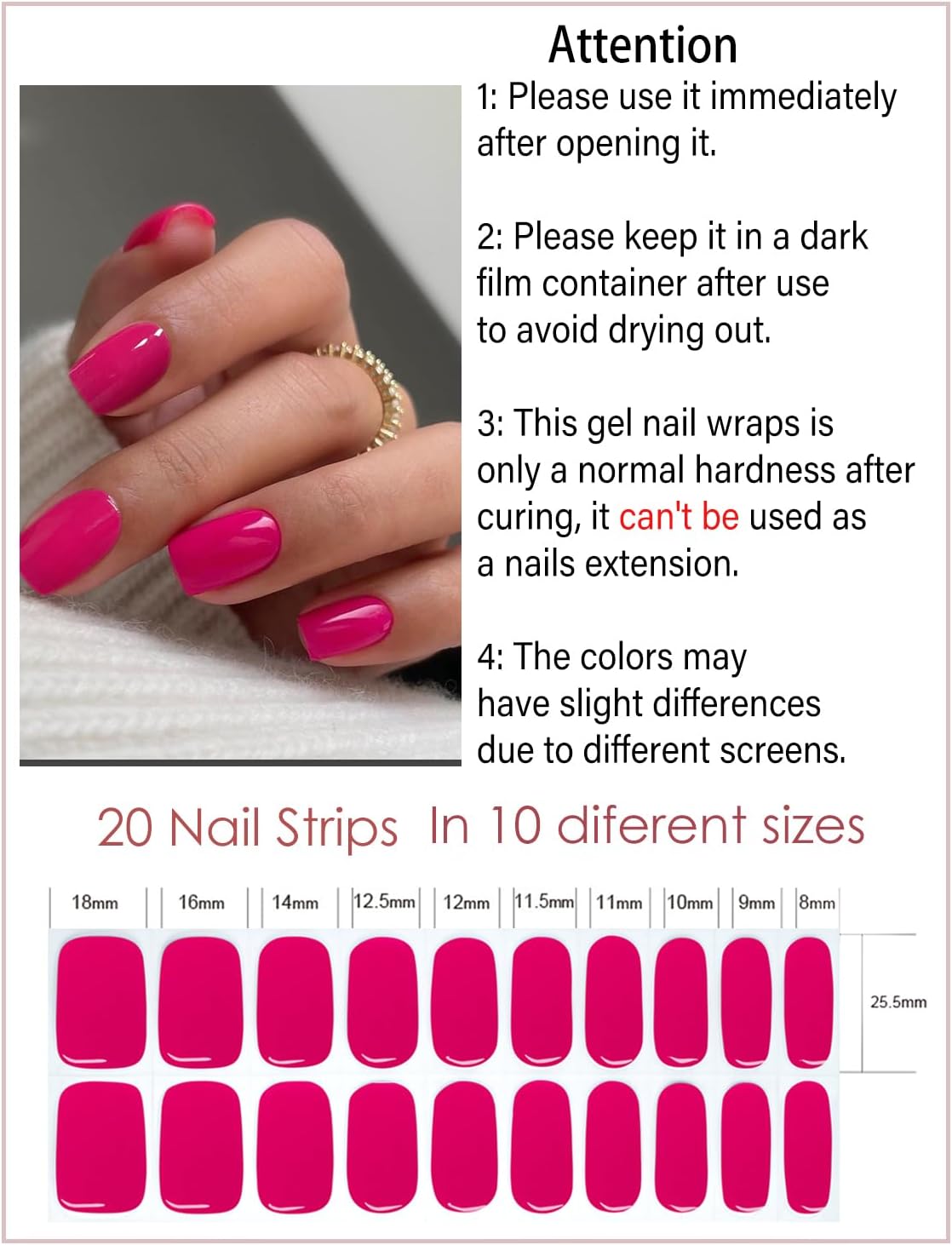 Semi Cured Gel Nail Strips, Red Plum 20pcs Adhesive UV Sticker, Wraps for Home Manicure DIY