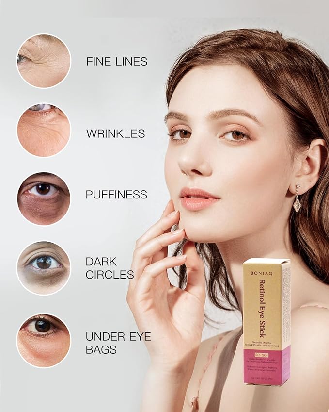 Retinol Eye Stick, Eye Brightener Balm, SPF 30+ Retinol Eye Cream With Hyaluronic Acid, For Dark Circle and Puffiness, Visible Results in 1-2 Weeks, Anti Aging Under Eye Cream for Wrinkles and Bags Reduces Fine Lines, 0.1oz