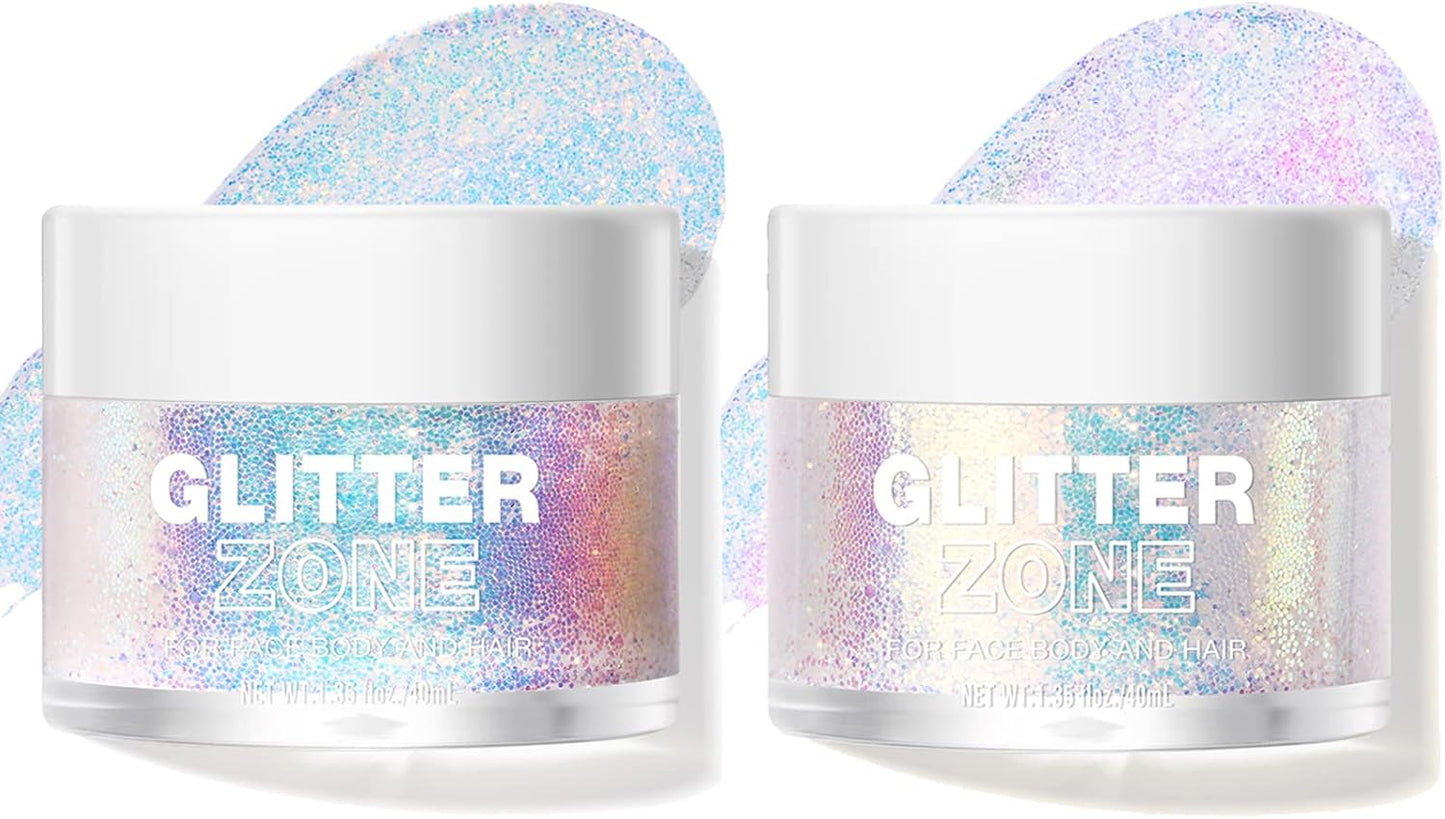 LANGMANNI Holographic Body Glitter Gel for Body, Face, Hair and Lip.Color Changing Glitter Gel Under Light. Vegan & Cruelty Free-1.35 oz (1# Golden Ocean+2# Sparkling Pink)