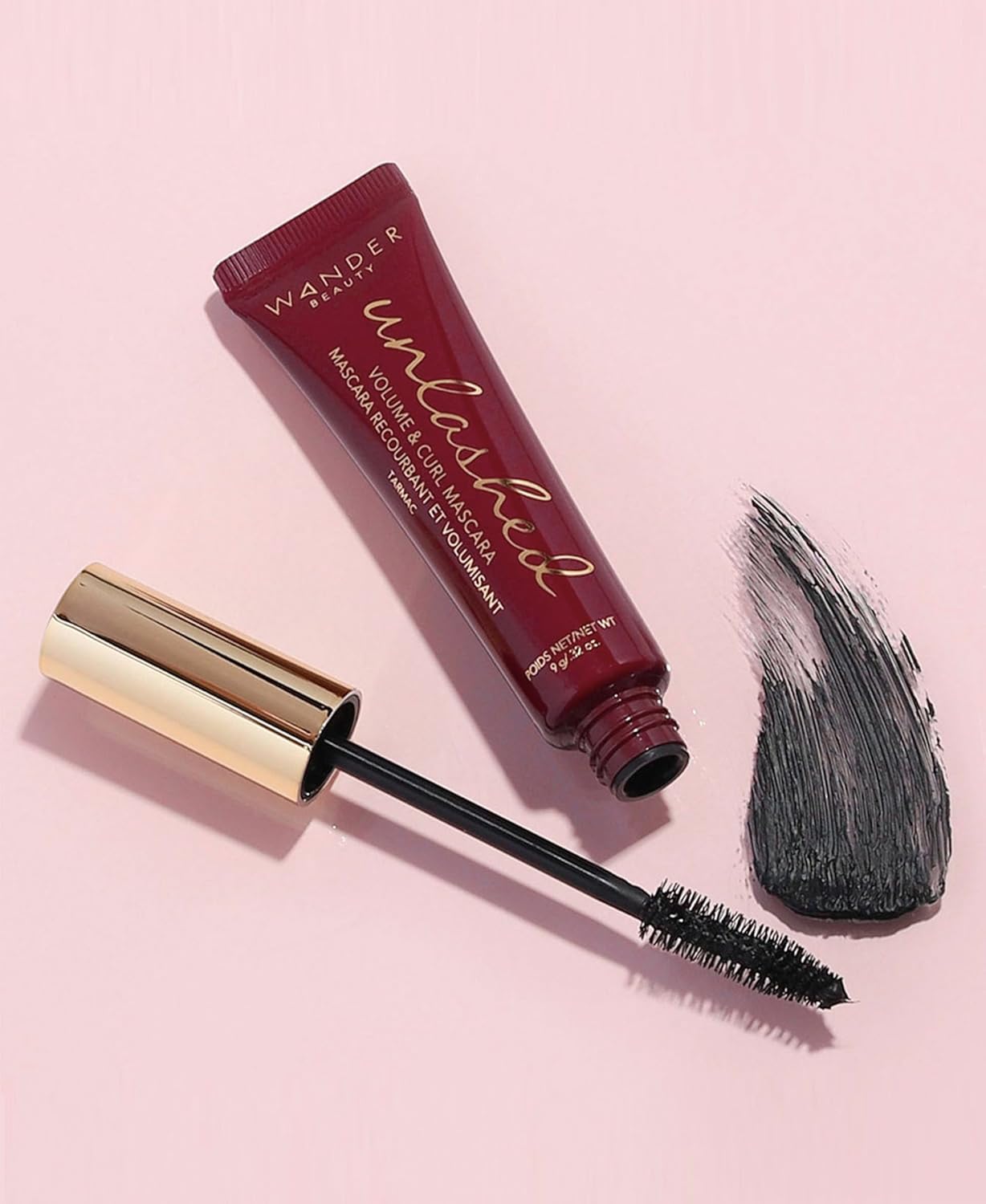 Wander Beauty Unlashed Volume & Curl Mascara - Volumizing, Lash Curling Mascara - 9 in 1 Multitasking Smudge-Proof Black Mascara - Nourish & Reduce Fallout With Peach Leaf, Vitamin E & B5 - 0.31 fl oz