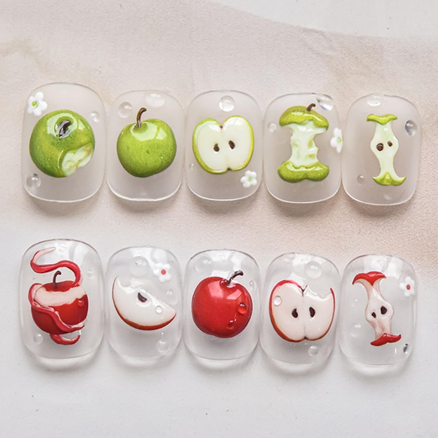 Apple Nail Stickers for Nail Art Cute Red Apple Sticker Flower Nail Art Stickers 5D Embossed Nail Decals 3D Self-Adhesive Nails Supply Manicure Sliders for Nails Decoration