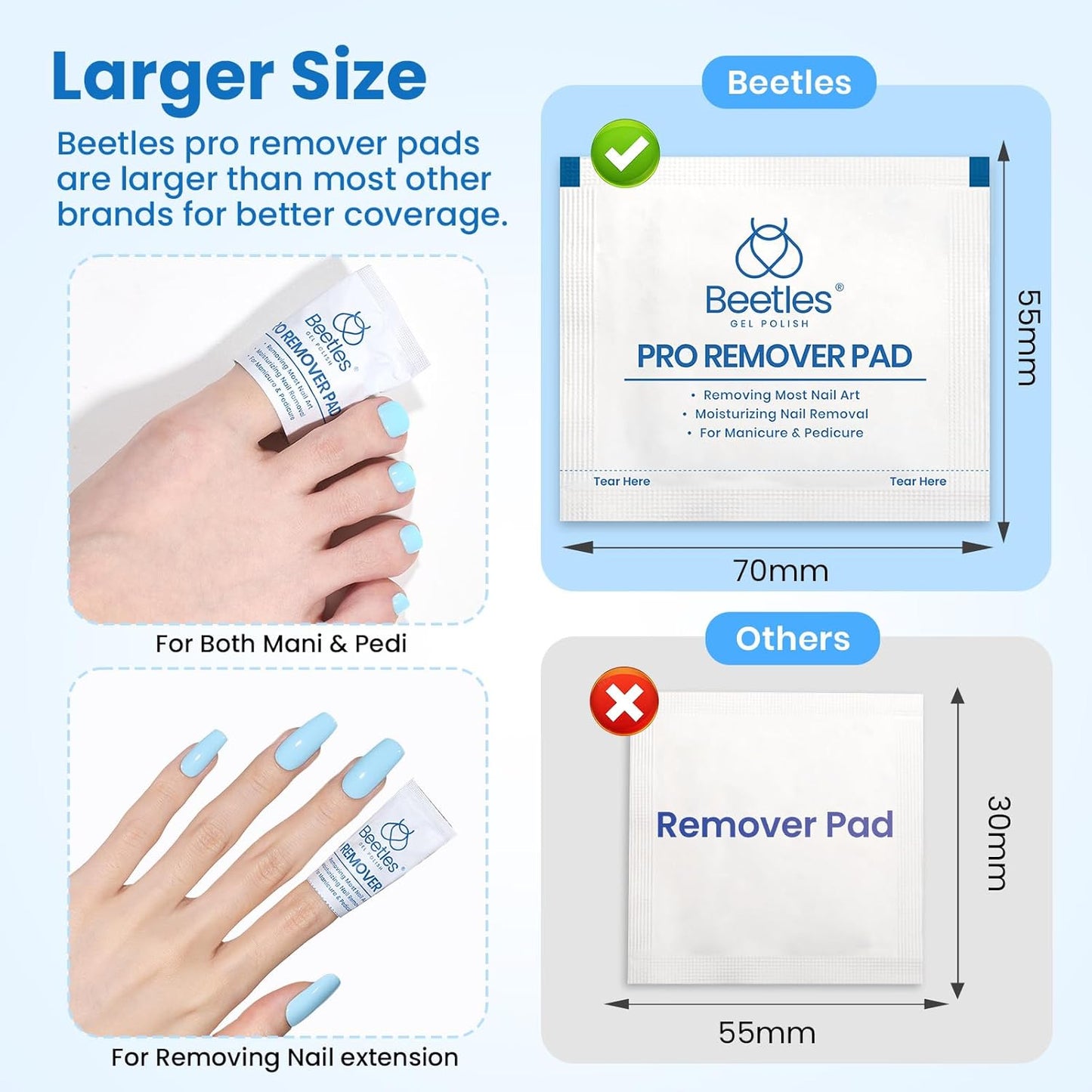 Beetles Nail Polish Remover Pads - 150Pcs Individually Wrapped Pro Remover Pads, Wipes Easily & Quickly Milk Flavor Fragrance for Manicure Gel Polish Remover Portable Set