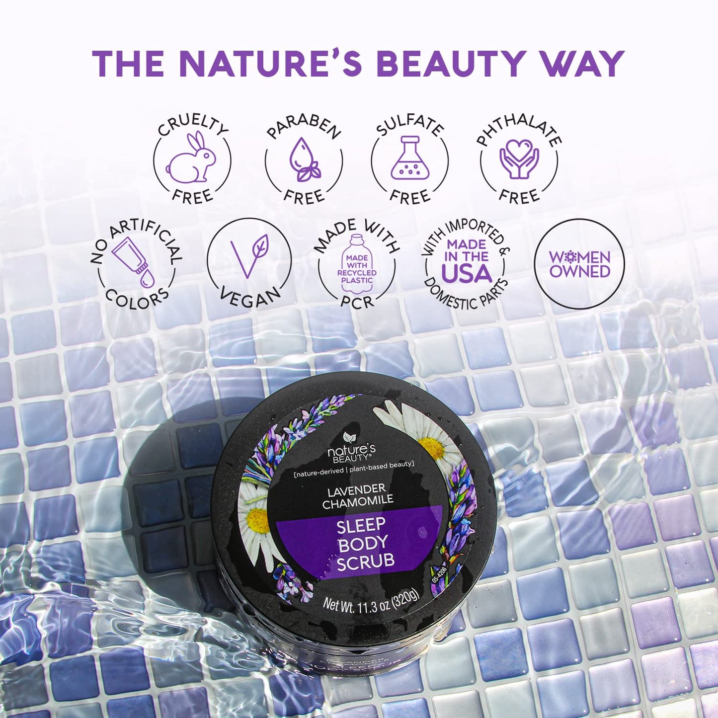 Nature's Beauty Lavender Chamomile Sleep Body Scrub Multi-Pack - Gently Exfoliate, Moisturize & Sooth Combination to Dry Skin, Made w/Coconut, Jojoba + Moringa Seed Oils, 11.3 oz (2 Pack)