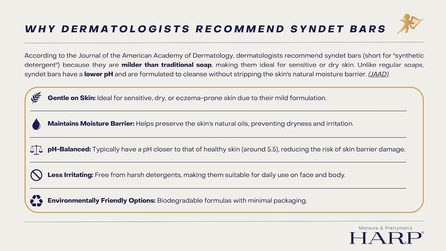 HARP pH-Balanced (5.0-6.0) Exfoliating Body Wash Bar - FRAGRANCE FREE. Bamboo Powder Exfoliation -the perfect consistency. Soap/Lye/Preservative/Dye/Masking agent-Free. Non-comedogenic.