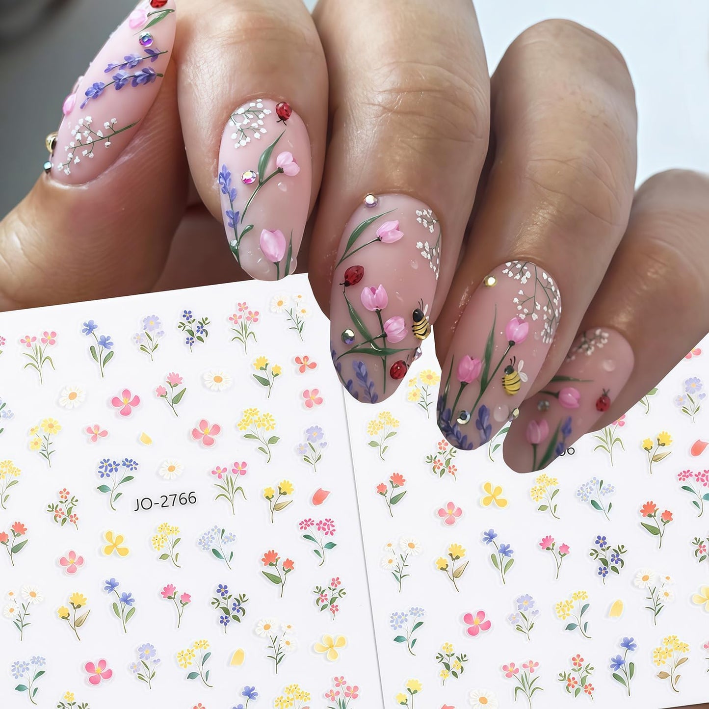 Summer Nail Stickers for Nail Art, Tulip Nail Decals 3D Self-Adhesive Spring Summer Blossom Floral Small Flowers Nails Art Design Sticker Cute Nails Decoration for DIY Acrylic Salon Manicure 6 Sheets