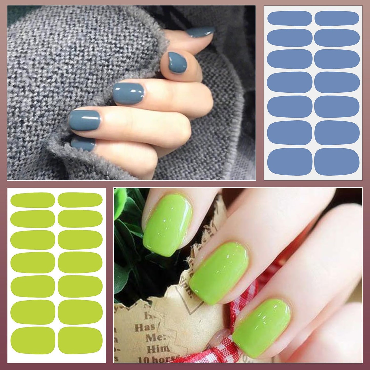 DANNEASY 24 Sheets Nail Polish Stickers - Light Color Full Nail Wraps Stick on Nail Polish Strips Gel Nail Strips Self Adhesive Manicure Fingernail Sticker Nails for Women with File, Cuticle Stick