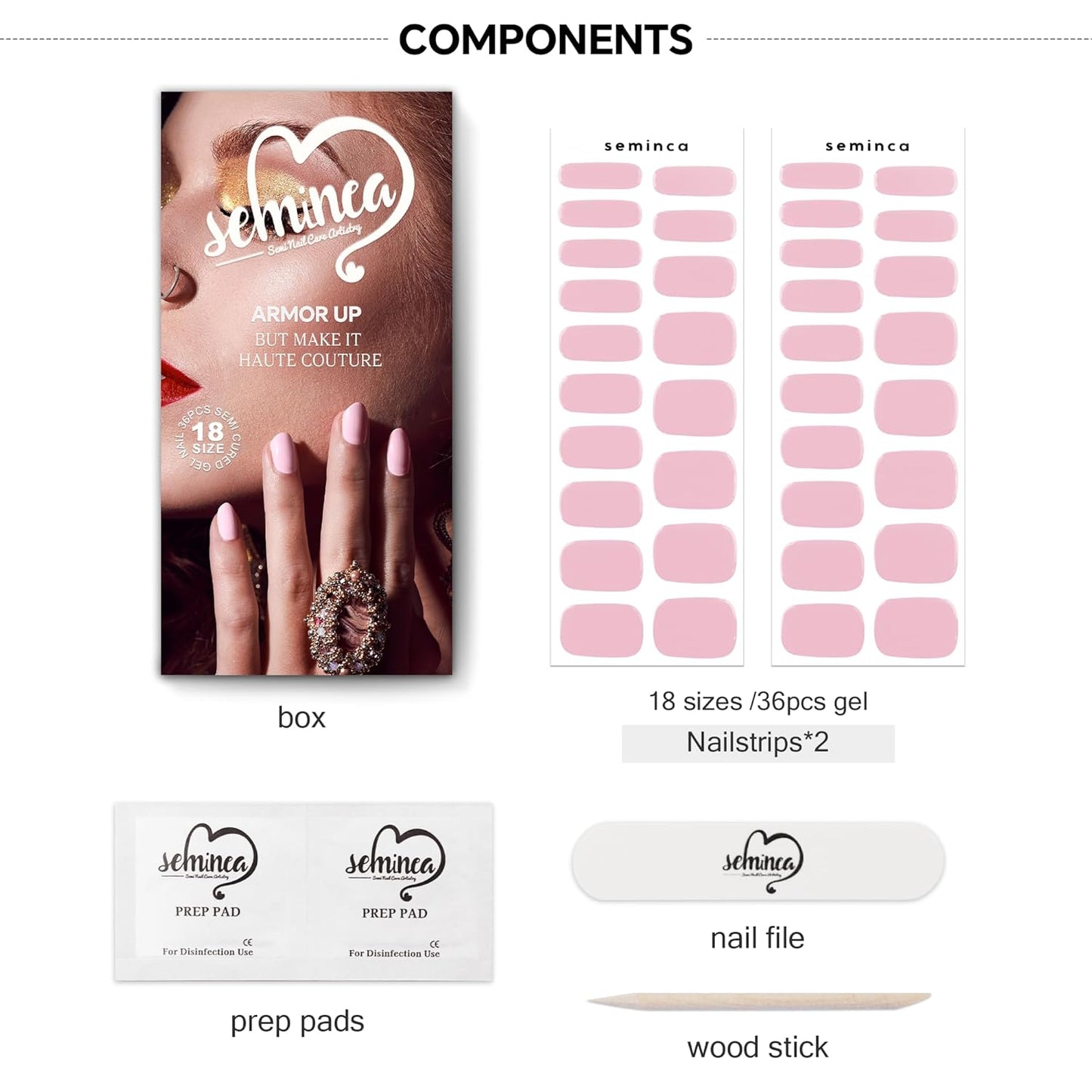 Semi Cured Gel Nail Strips-Multi-Size Semi Gel Press On Nails Stickers Sports & Shower Safe,Glossy Press Ons for Mom & Busy Lifestyle Works with Any UV/LED Lamps(Pink)