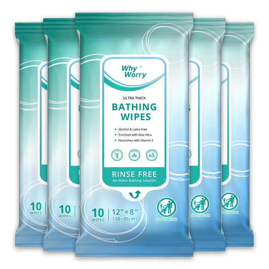 WhyWorry Ultra Thick Bathing Wipes for Adults Rinse Free, Large Body Cleansing Wipes with Aloe for Women, Men & Elderly, 8" x 12" Disposable Shower Washcloths for Gym & Camping, Fresh Scent, 50 Count