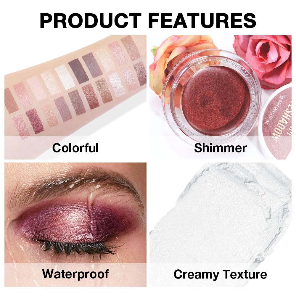 Kaely Single Cream Eyeshadow Pot, Pearl White Sparkle Eye Shadow for Older Women High Pigmented Waterproof, Natural Eyeshadow Palette Makeup Brightener, sombras en crema para ojos, Blendable, 01