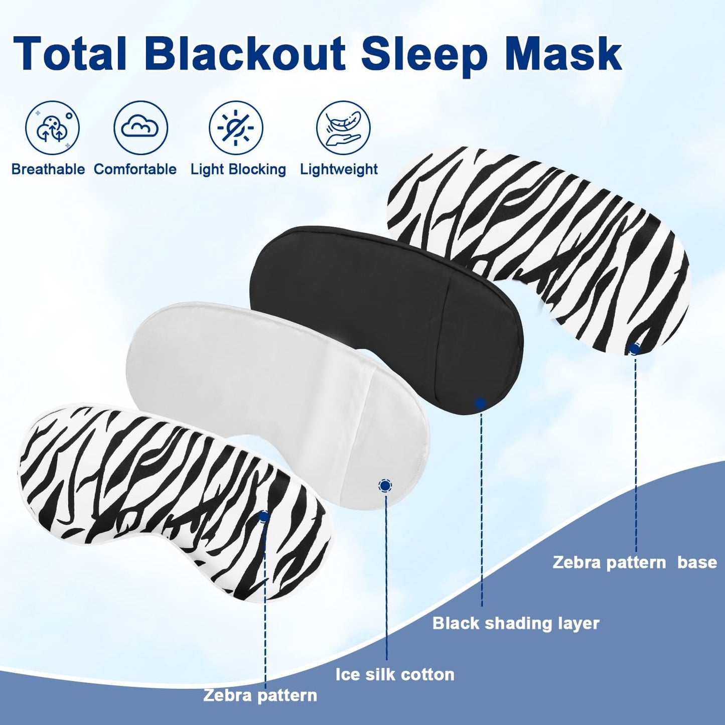 Sleep mask w/Cooling Gel Eye Mask, 2Packs Heated Eye Mask for Sleeping, Reusable Ice Silk Blackout Eye Cover Sleeping Mask for Travel, Home, Office, Yoga, Stocking Stuffers (Zebra+Leopard)
