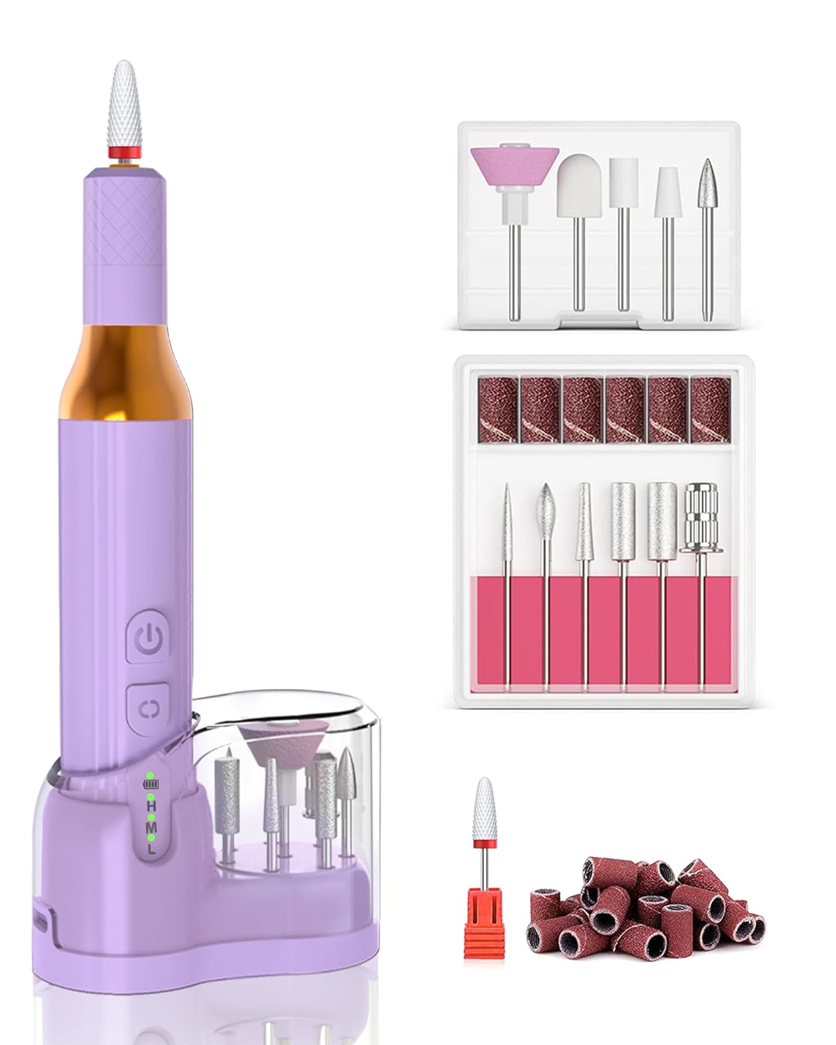 Nail Drill,Cordless Electric Files for Gel Nails E-File Manicure Kit Women Rechargeable Cordless Drill para Uñas Profesional Machine Grinder Acrylic Purple