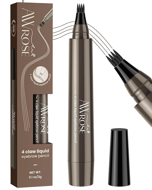 AWROSE Eyebrow Pencil, 3D Waterproof Microblading Eyebrow Pen 4 Fork Tip Tattoo Pencil, Precise Natural Magic Eye Brow Pen with Hair Like Strokes, 4 Points Multi-Used Eye Brow Pencils for Women/Men