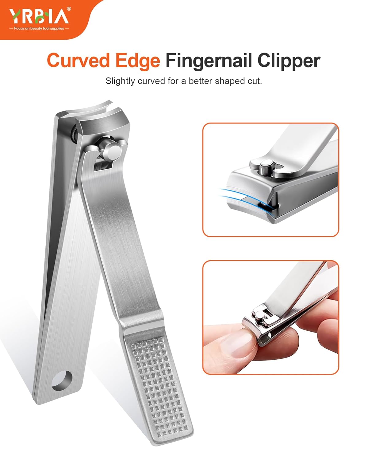 Nail Clippers with Glass Nail File, YRBIA Ultra Sharp Nail Clipper Set, Professional Fingernail & Toenail Clippers Nail Cutter for Men and Women (Silver)