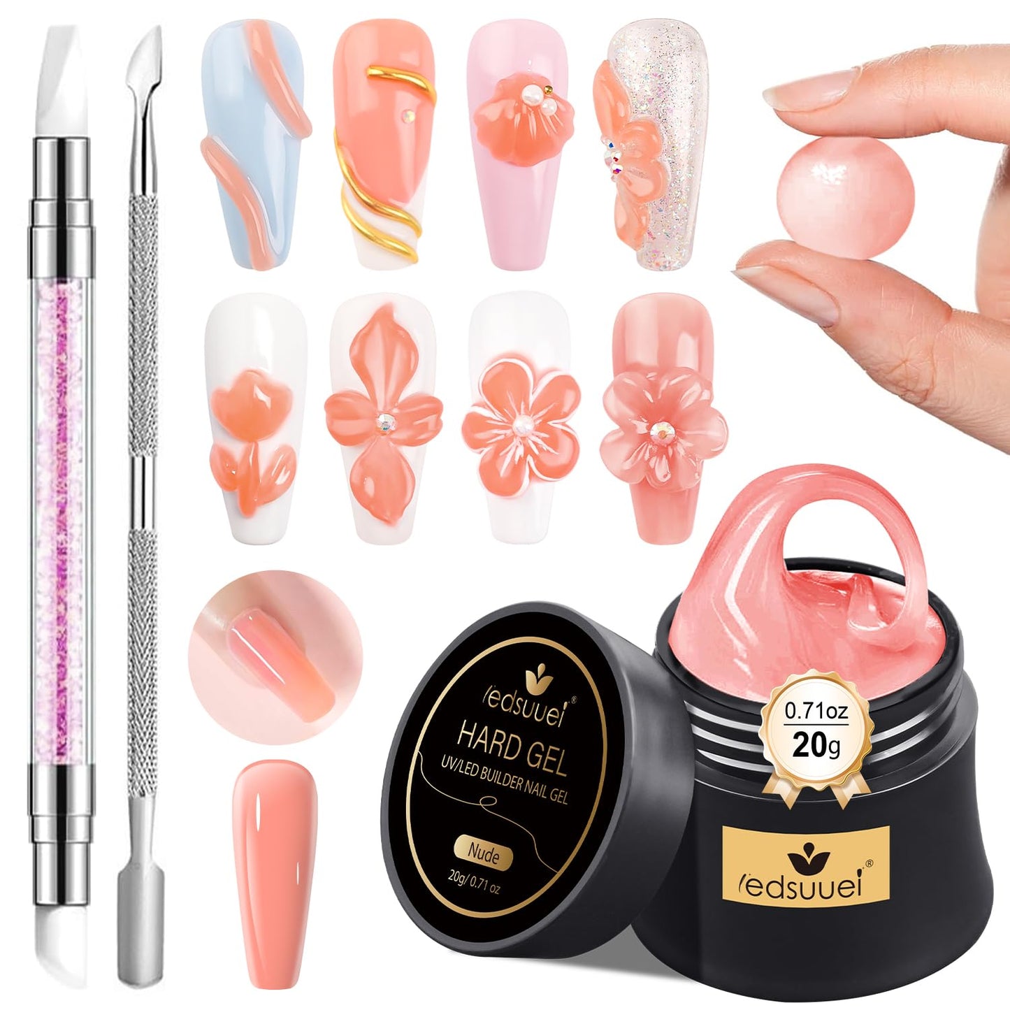 Solid Builder Gel for Nails LEDSUUEI - Nude 3D Nail Gel Sculpting Non-Sticky Hand Carving Glue Extension for Manicure Salon Home Decoration DIY 20g