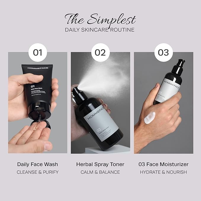 HommeFace Daily Trio Skin Care Set for Men, 3-Step Routine