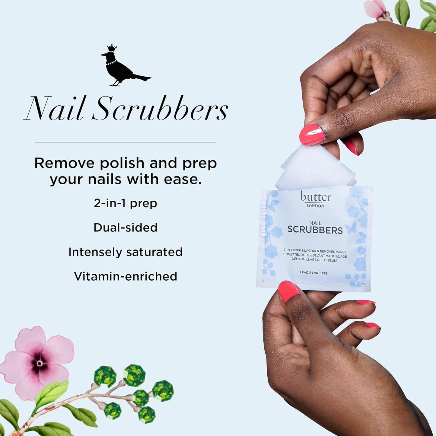 Butter LONDON Nail Polish Remover Pads, Nail Scrubbers (10 Count) - 2-in-1 Prep & Lacquer Remover Nail Wipes - Travel-Friendly Gel Fingernail Polish Remover - Cruelty-Free, Paraben-Free & Gluten-Free
