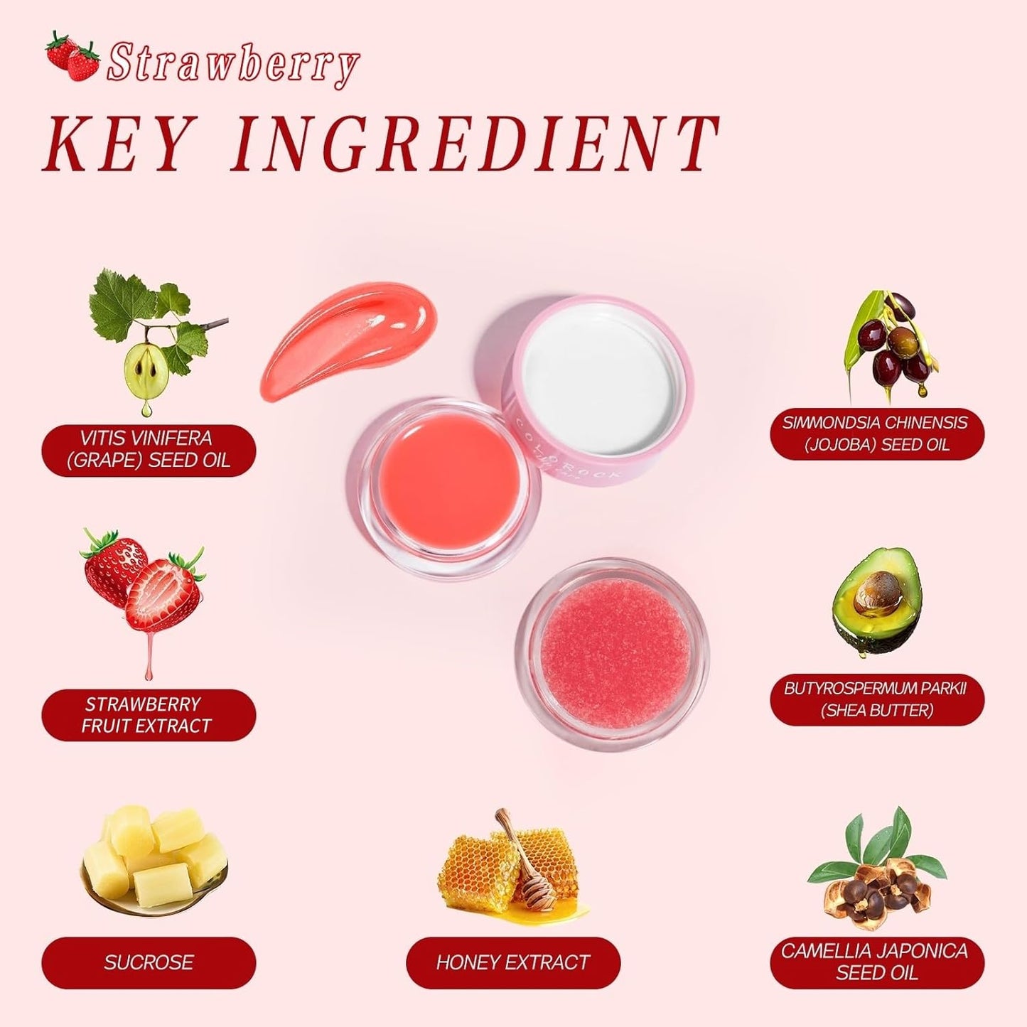 Strawberry Sugar Lip Scrub & Lip Sleeping Mask Set Natural Lip Treatment Duo - 4 IN 1 Gift Set For Exfoliate,Nourish Soothe & Hydrate Dry and Flaky Lips-Natural Overnight Lip Care for Soft,Smooth Lips