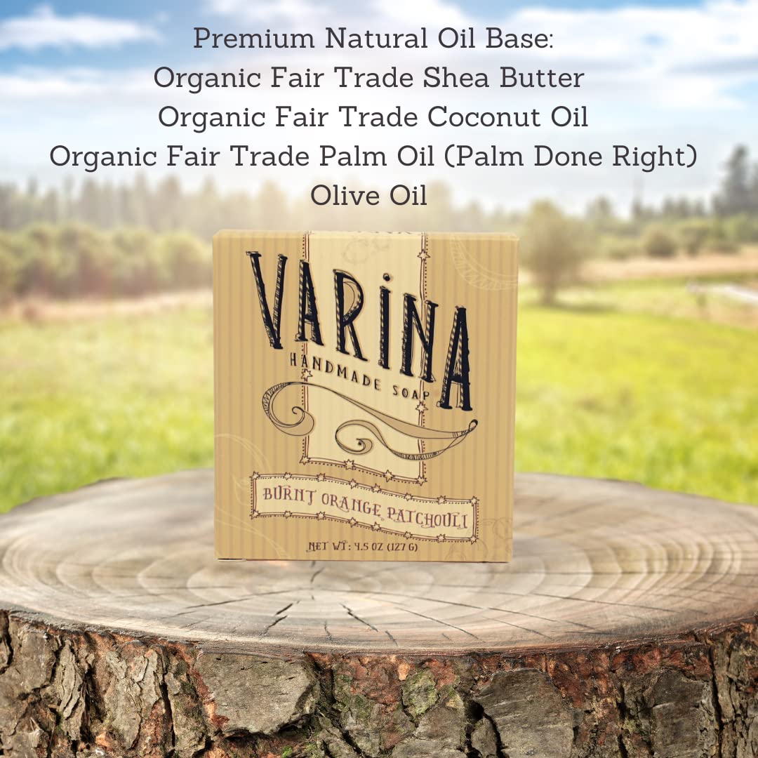 Varina Natural Burnt Orange Patchouli Bar Soap - Gentle Cleansing for Sensitive Skin, Earthy Scents - 3 Pack