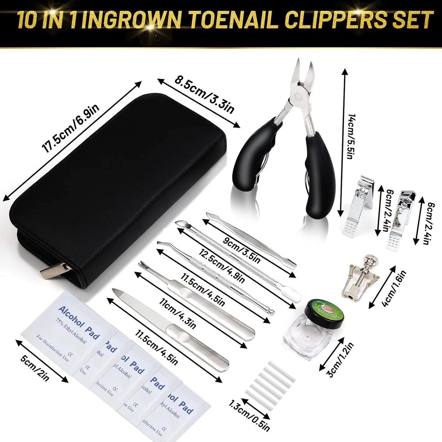 10 PCS Toenail Clippers Tool Kit, Modacraft Professional Podiatrist Nail Clippers Set for Thick & Ingrown Toenails Corrector Treatment, Wide Jaw Opening Nail Clippers Set for Seniors Pedicure, Unisex