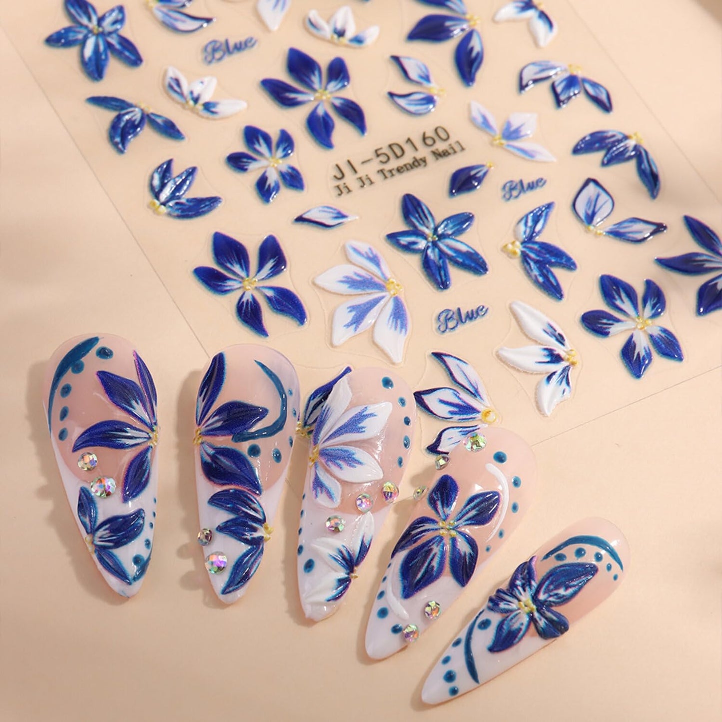 Stickers para Uñas Nail Stickers Self-Adhesive Sticker Red Blue 3D Wild Flower Calcomanías para Uñas Floral Art Design Accessories Hight Quality 3 Sheets