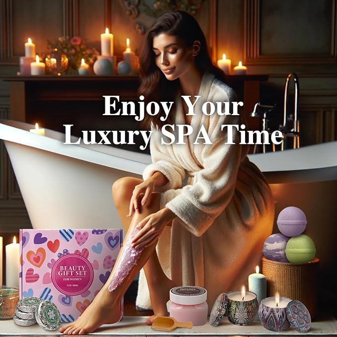 Birthday Gifts For Women-Assorted 4 Shower Steamers, 3 Bath Bombs, 2 Scented Candles, and 1 Exfoliating Body Scrub - Gifts for Mom, For Women, For Wife and Girlfriend……