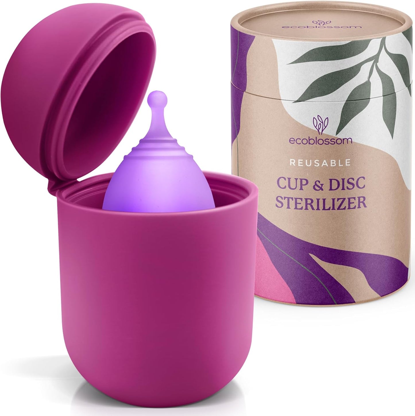 EcoBlossom Menstrual Cup Case and Sterilizer - Reusable Silicone Sterilizing Holder - Cleaner Period for You and Your Disc or Cup - Portable Cleaning Container & Microwave Steamer (Rose)