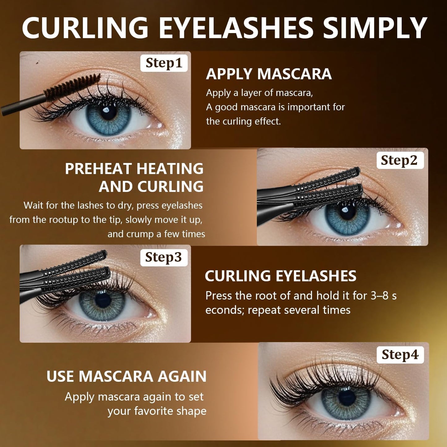 Heated Eyelash Curler, 2-in-1 Clip-Type Design, 3 Temperature Modes, USB Rechargeable Electric Eyelash Curler, Natural Curling 24H Long-Lasting Curl, Gift for Women & Girls, Brown Black