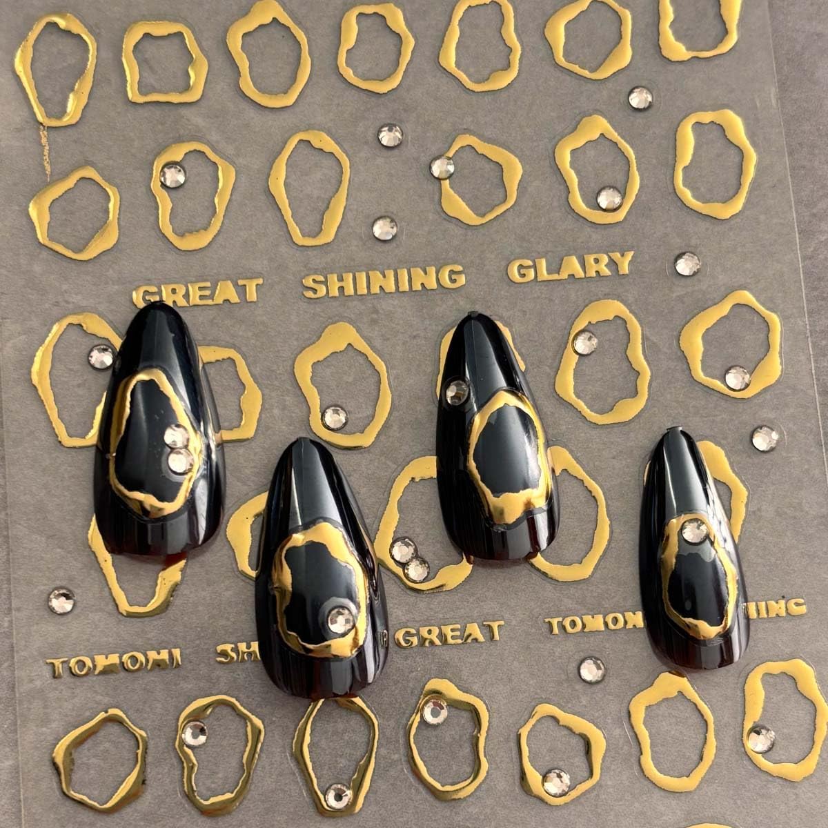 Gold Nail Art Stickers 5D Embossed Self Adhesive Nail Decals Gold Irregularity Nails Sticker with Rhinestone Design Nails Supplies for Women Girls Nail DIY Decoration 1Sheet