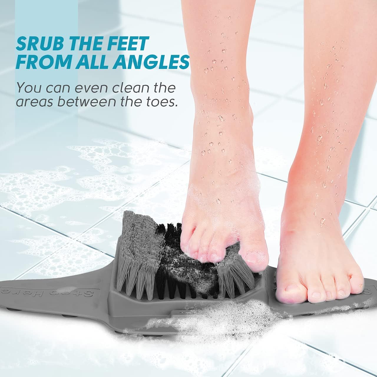 BESKAR Shower Foot Scrubber Mat with Pumice Stone, Cleans, Exfoliates & Smooths Your Foot Without Bending in The Shower or Bathtub, Foot Dead Skin & Callus Remover, Upgraded Non-Slip Suction Cups