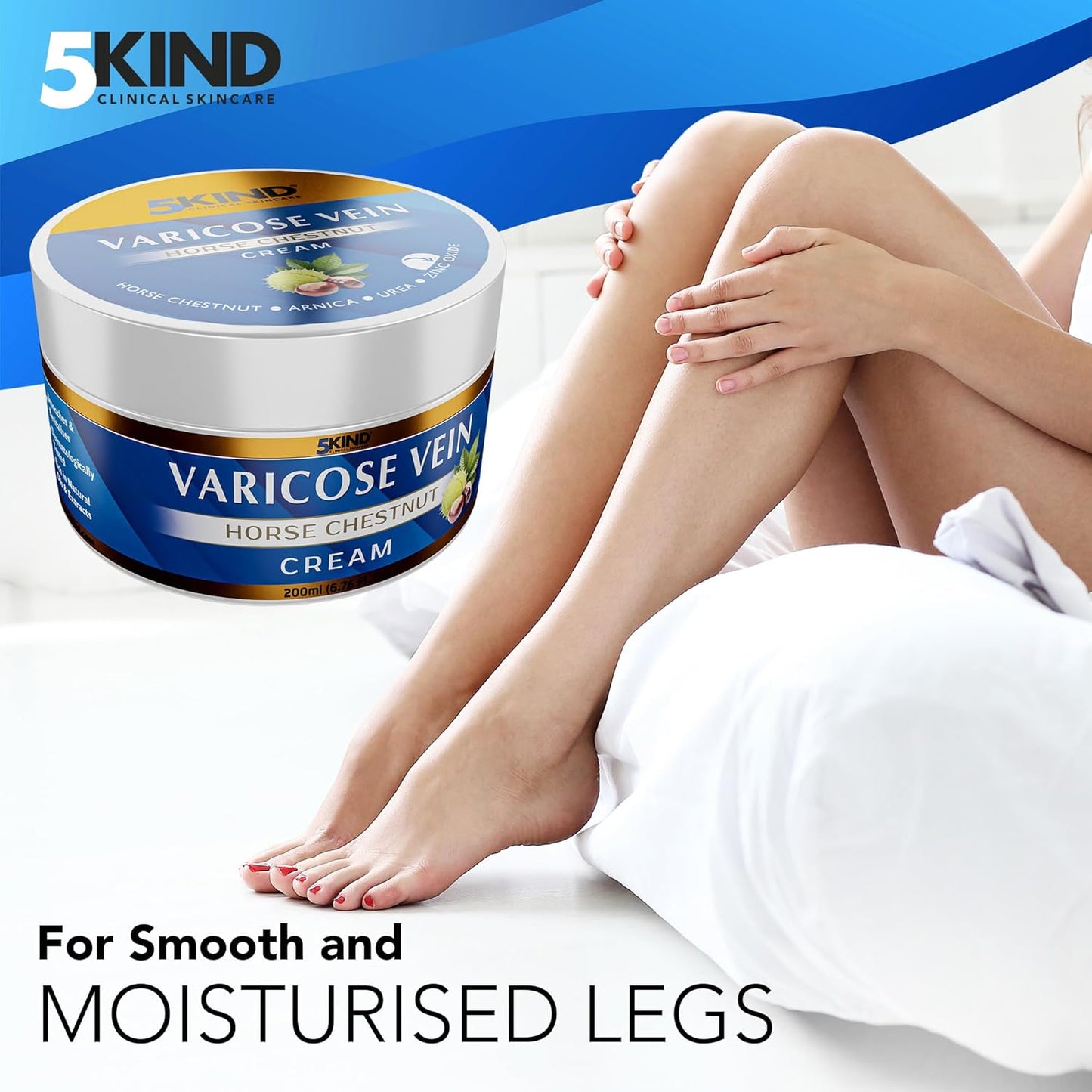 Professional Varicose Veins Cream 6.76 Fl Oz - Varicose Veins Treatment for Legs - Horse Chestnut Cream for Varicose Veins - Over 7 Natural Active Ingredients - Spider Veins Treatment by 5Kind